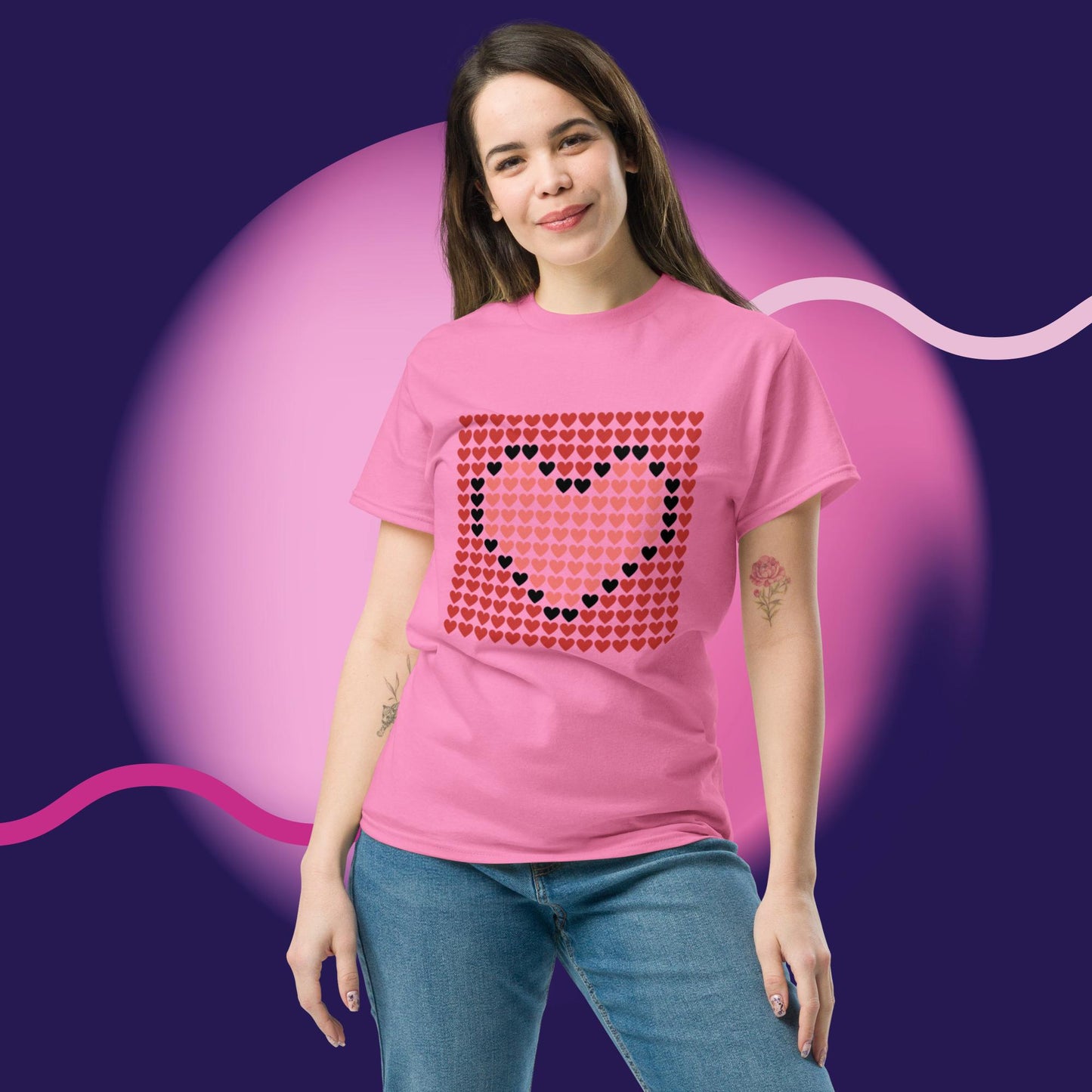 Pink and Red Hearts Valentine's Day Couples Gift Unisex t-shirt