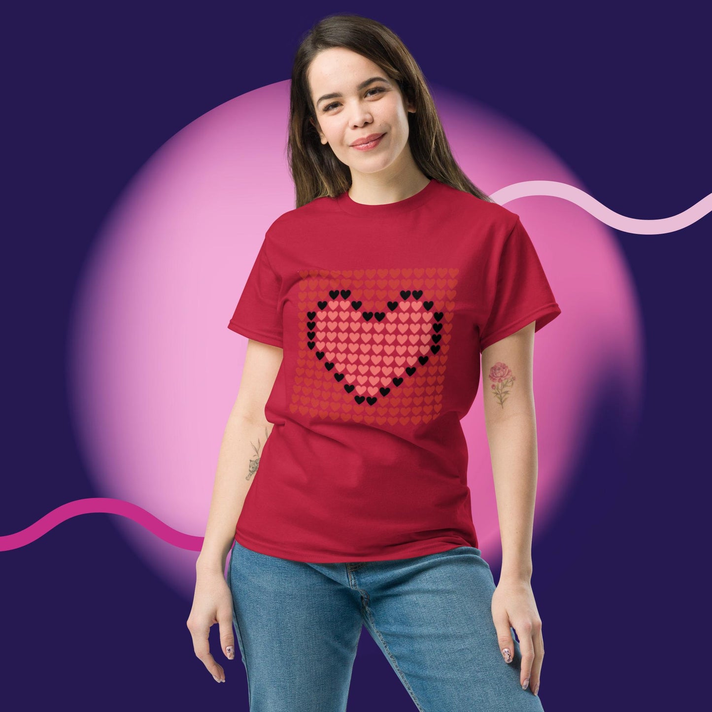 Pink and Red Hearts Valentine's Day Couples Gift Unisex t-shirt